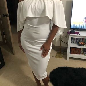 Off-The-Shoulder Caped White Dress